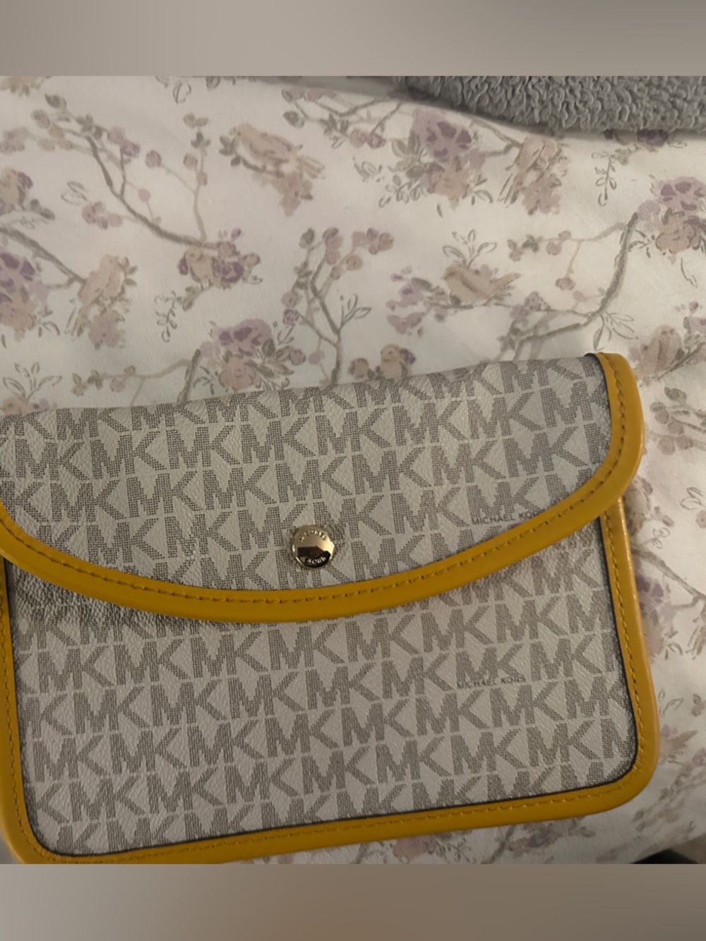 Michael Kors Beige Logo Crossbody with Yellow Trim